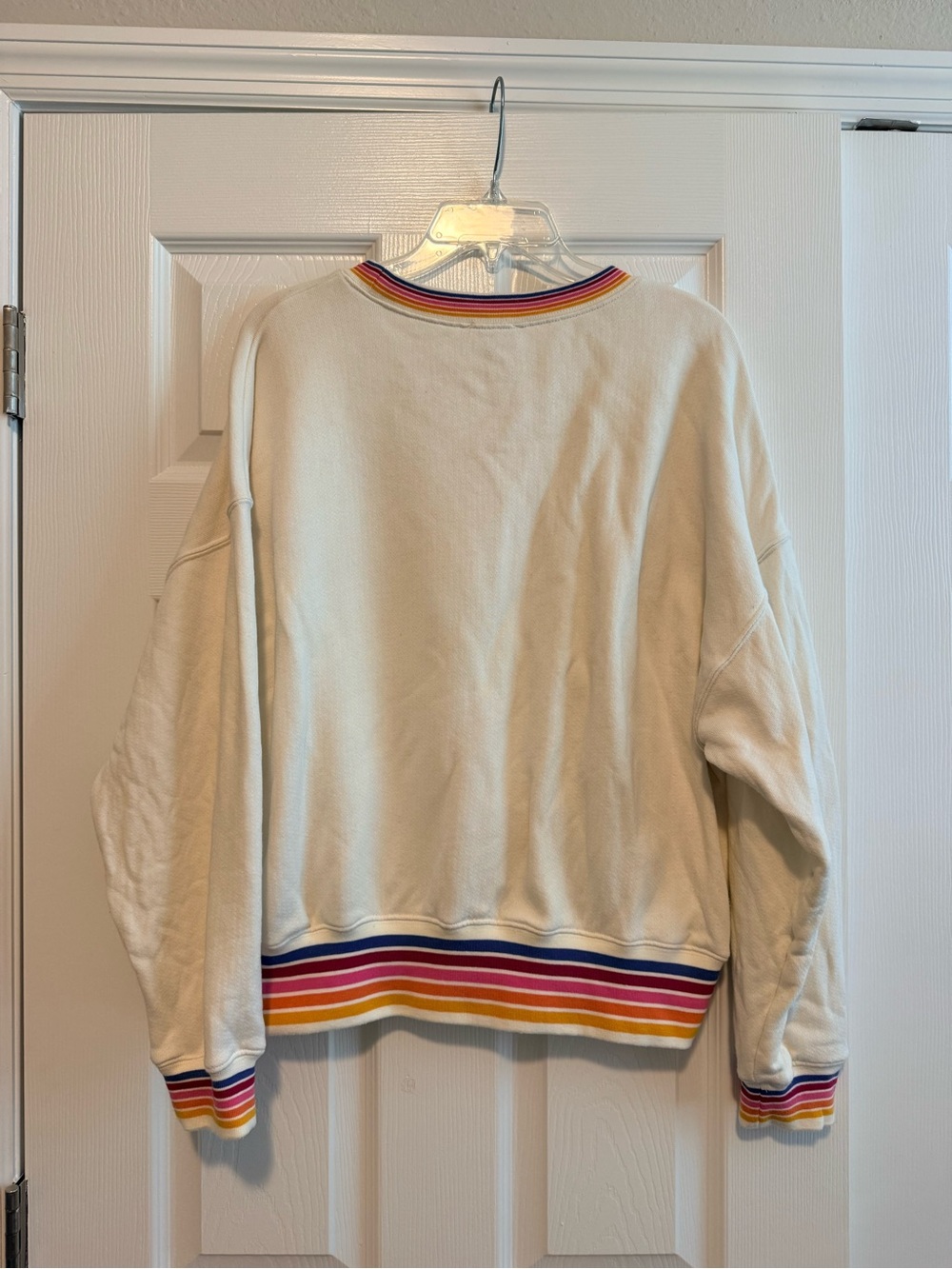 Evereve Cream Sweatshirt with Rainbow Stripe Trim - Picture 6 of 6
